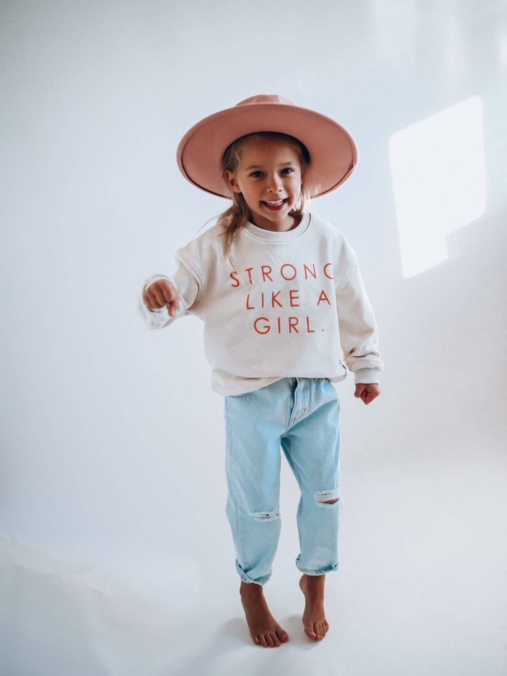 Kids Cream Graphic Sweatshirt - Strong Like a Girl